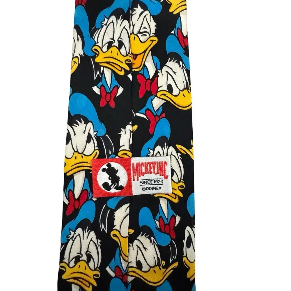 Disney Mickey Inc Donald Duck Faces Cartoon Vintage Novelty Necktie 100% Silk